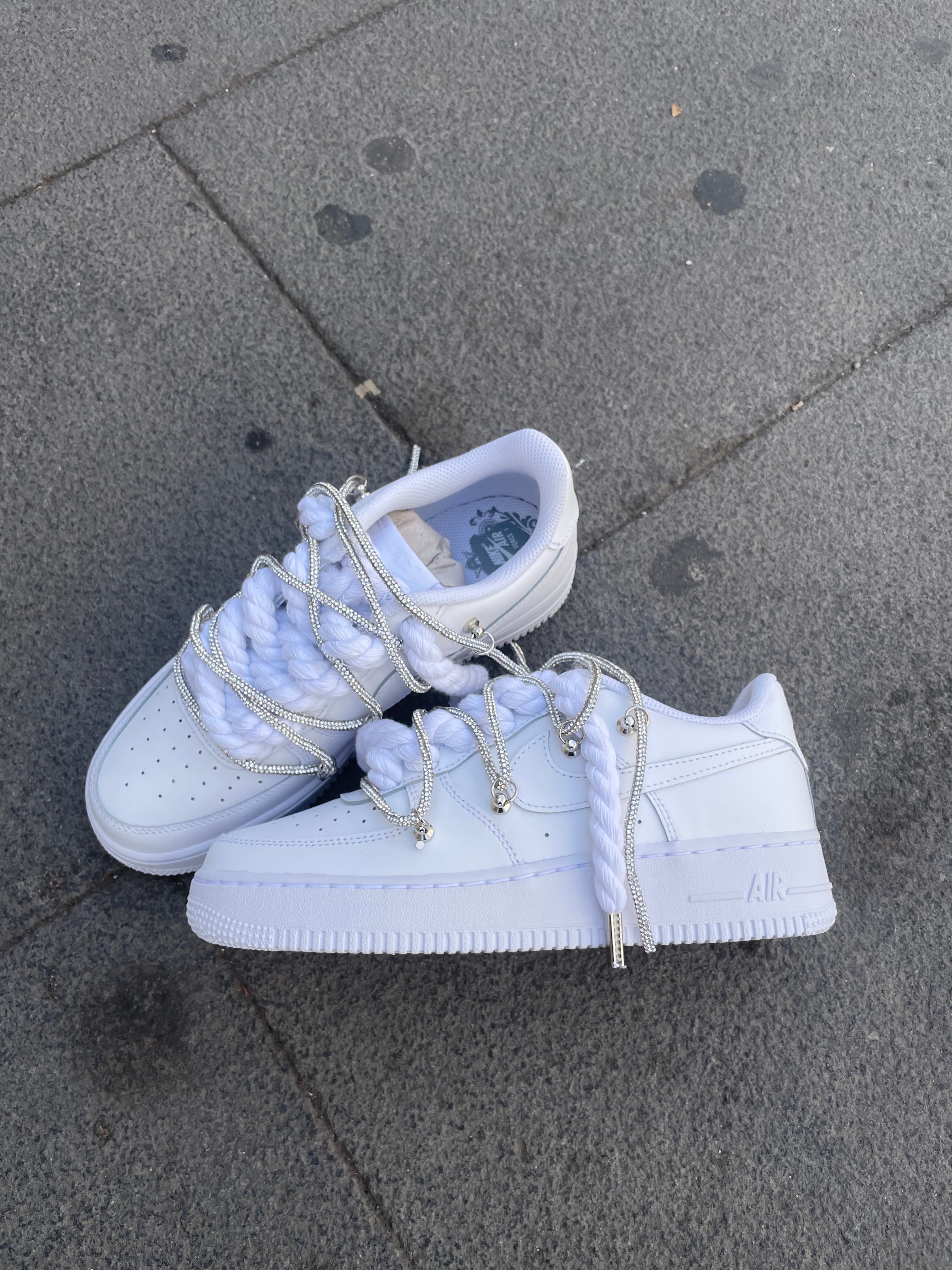 Air Force 1 Rope Laces Corda Bianca Laccio Argento