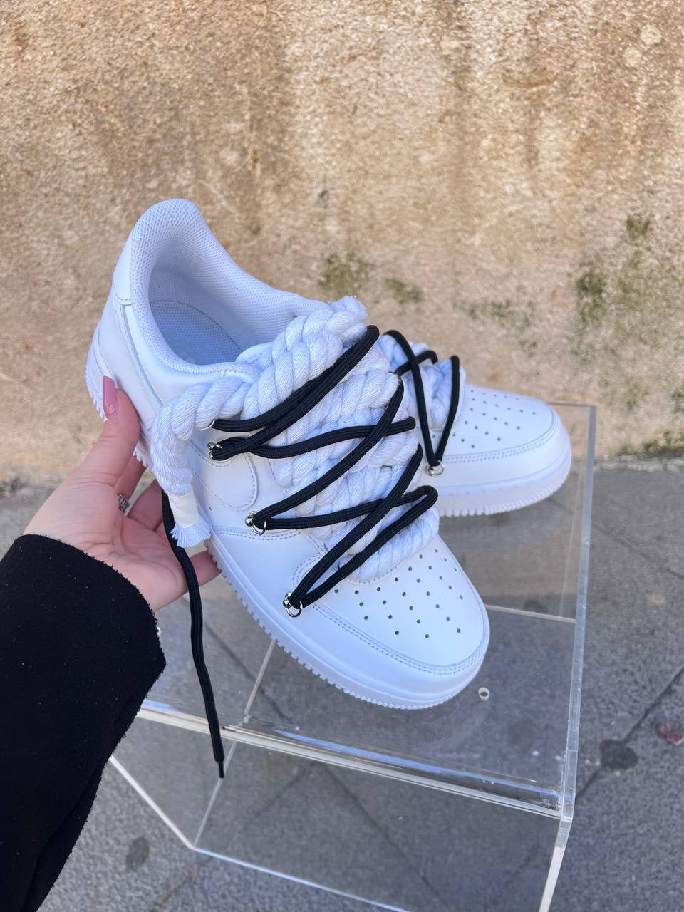 Air Force 1 Rope Laces Corda Bianca Laccio Nero