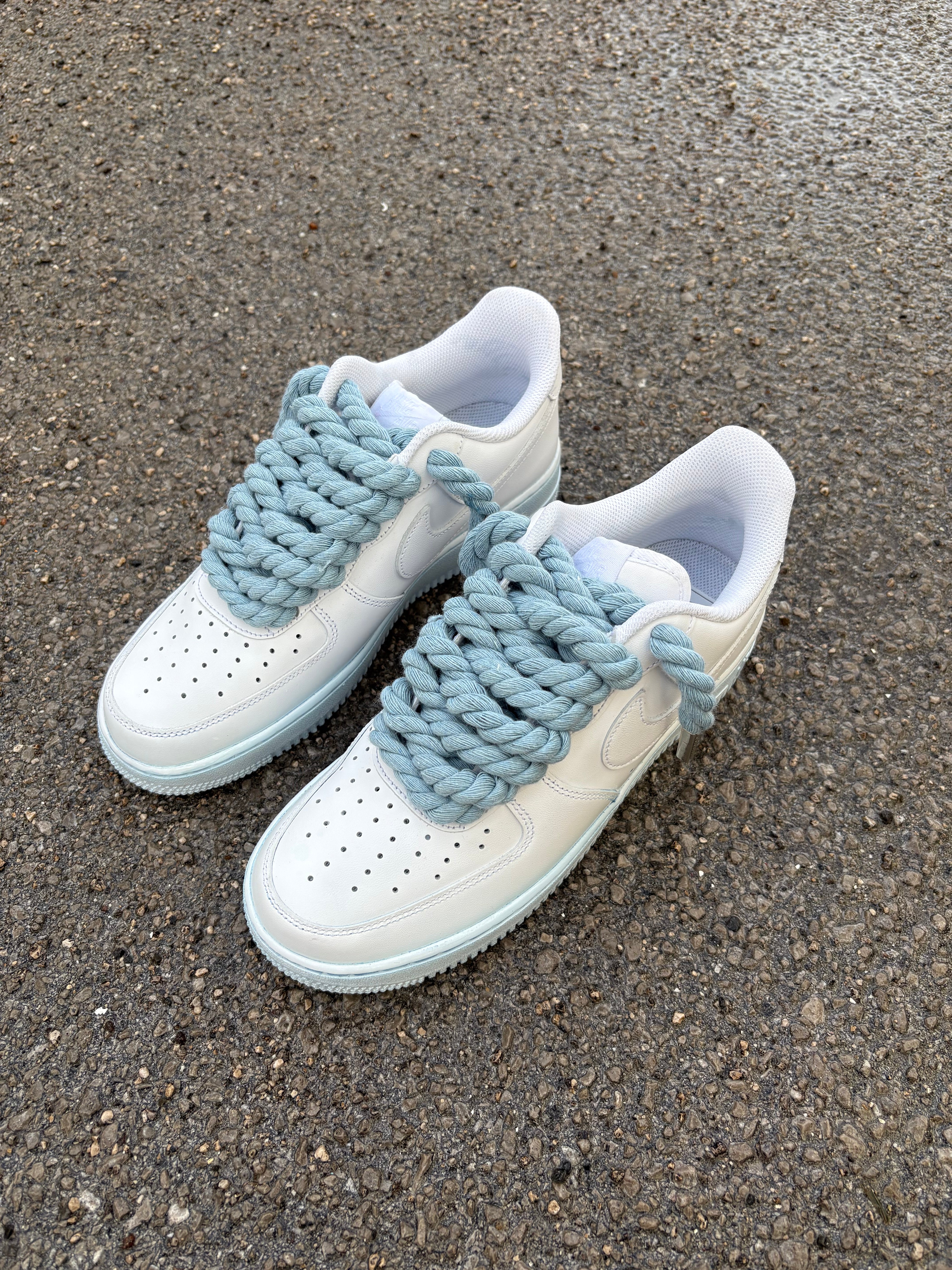 Air Force 1 White Rope Laces Suola azzurra Corda Azzurra