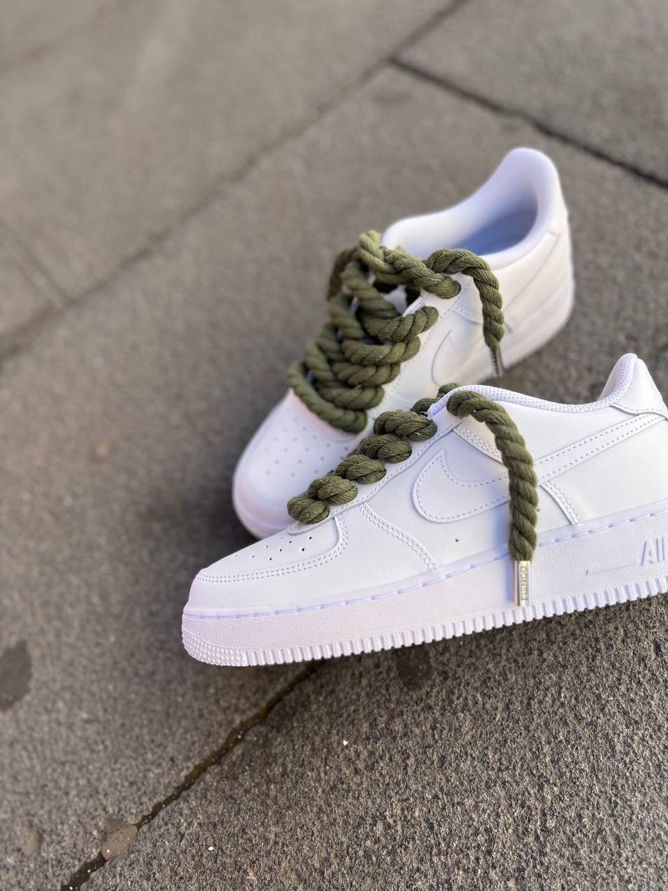 Air Force 1 White Rope Laces Verde Militare