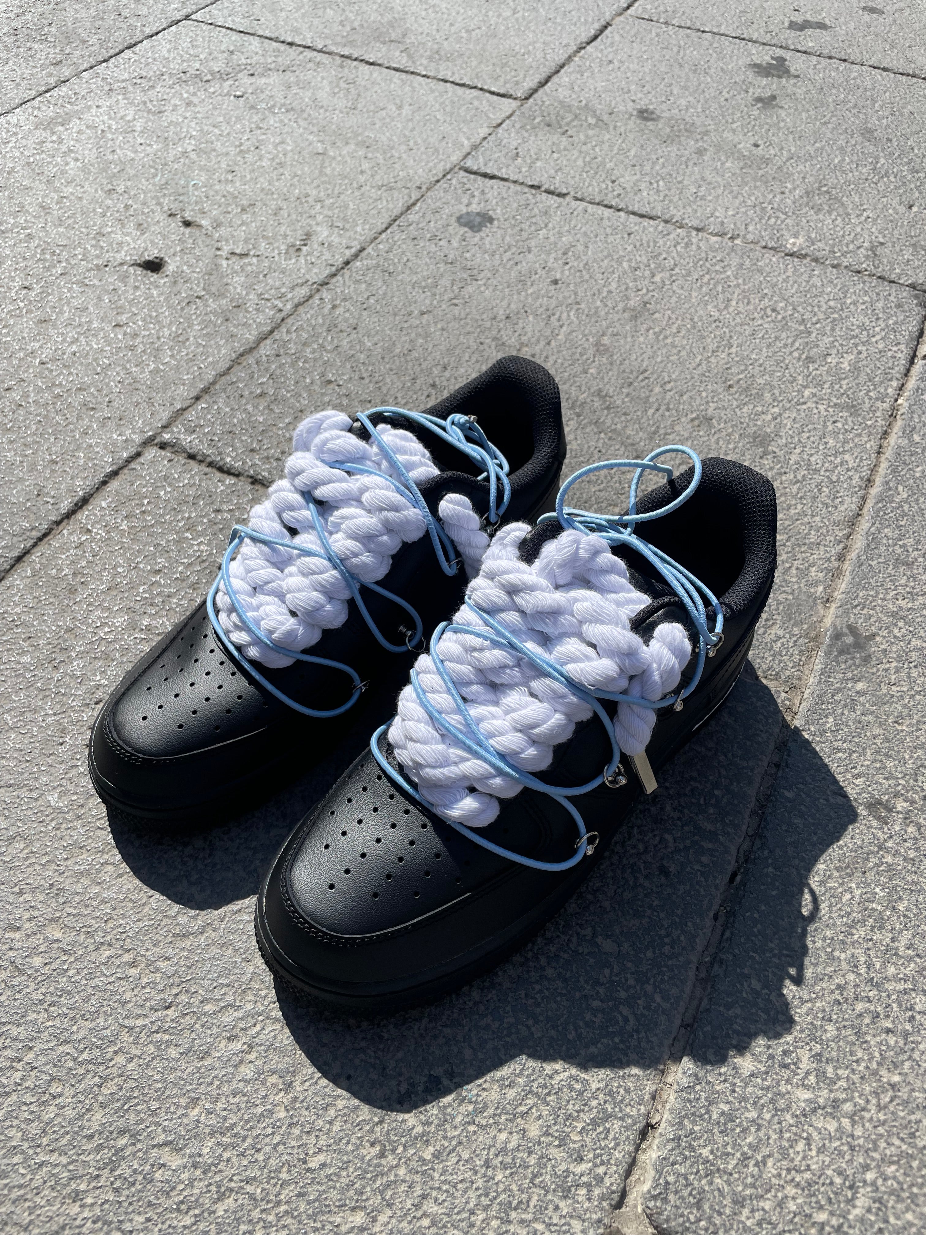 Air force Black Rope Laces White Doppio Laccio azzurro