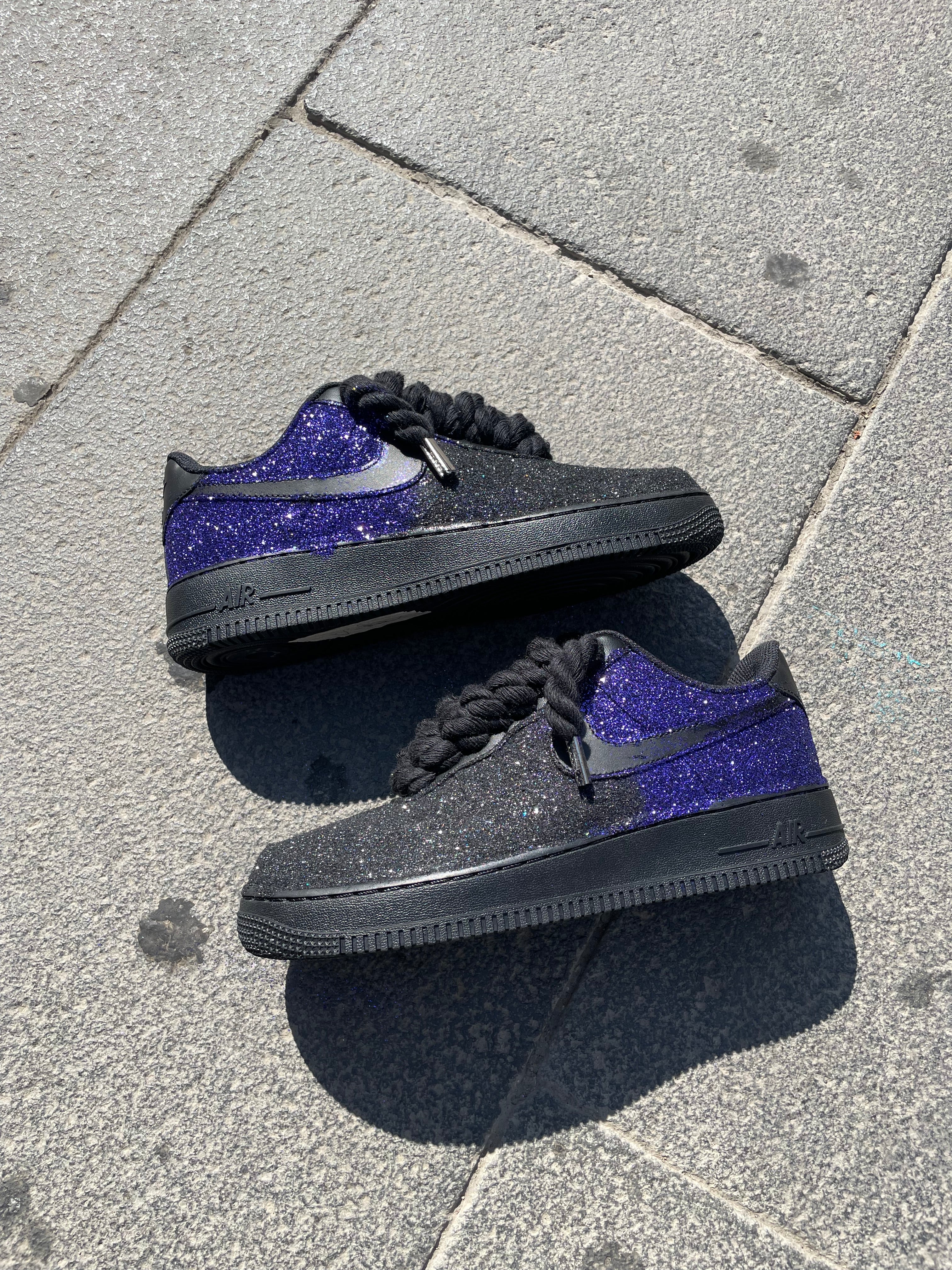 Air force 1 Black Rope laces Double Glitter Purple and black