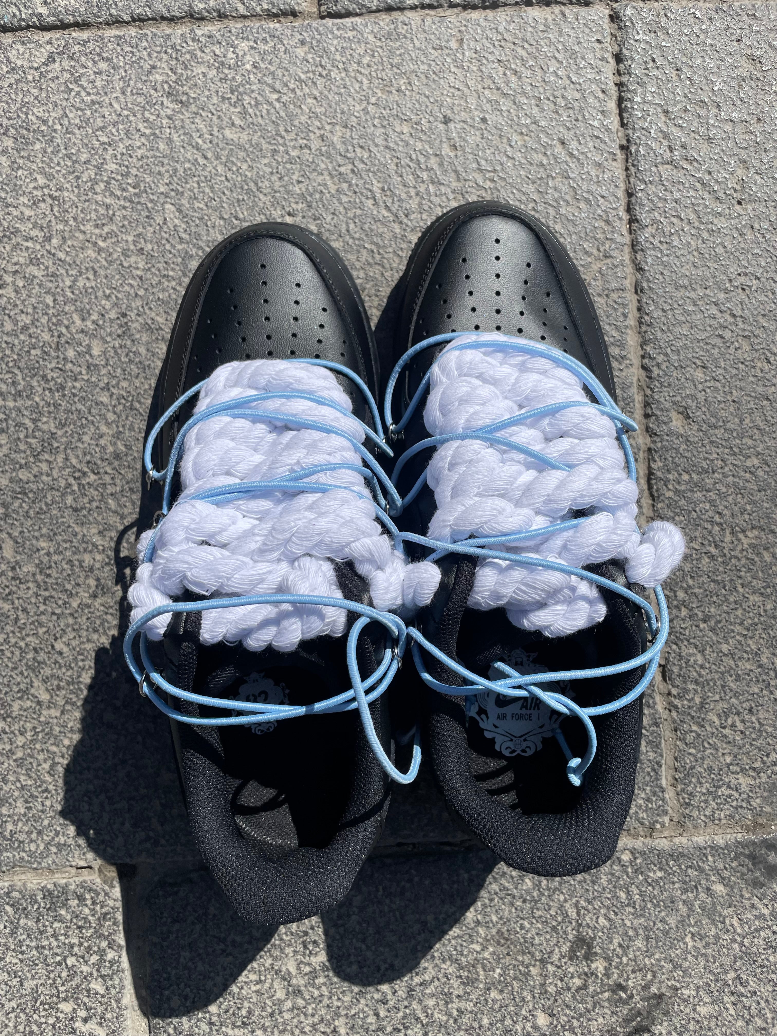 Air force Black Rope Laces White Doppio Laccio azzurro