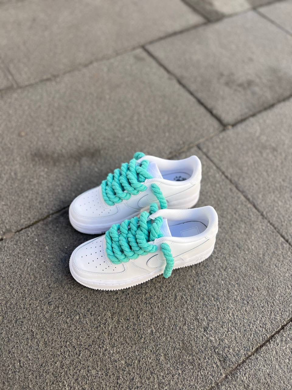 Air Force 1 White Rope Laces Verde Acqua