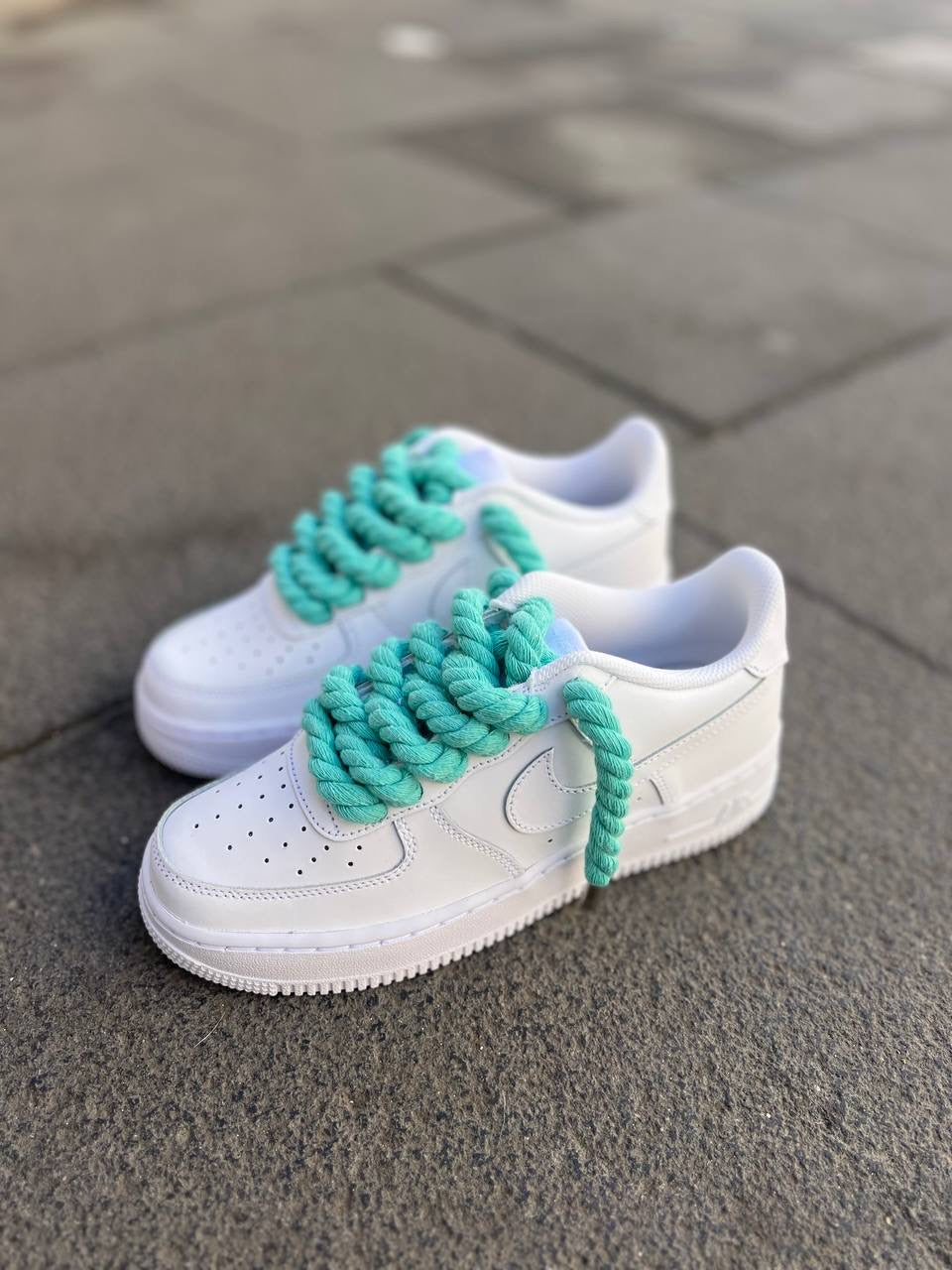 Air Force 1 White Rope Laces Verde Acqua