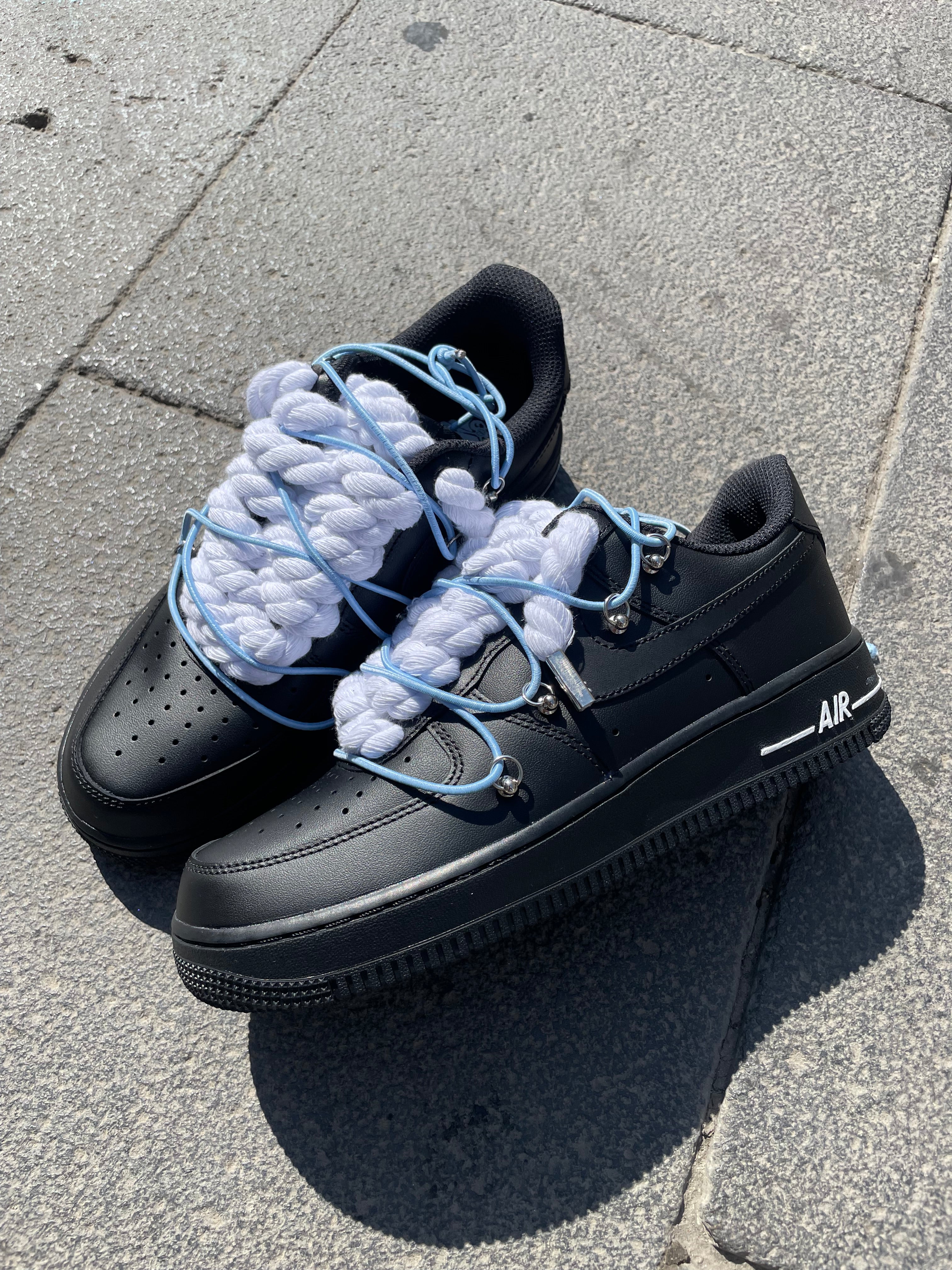 Air force Black Rope Laces White Doppio Laccio azzurro