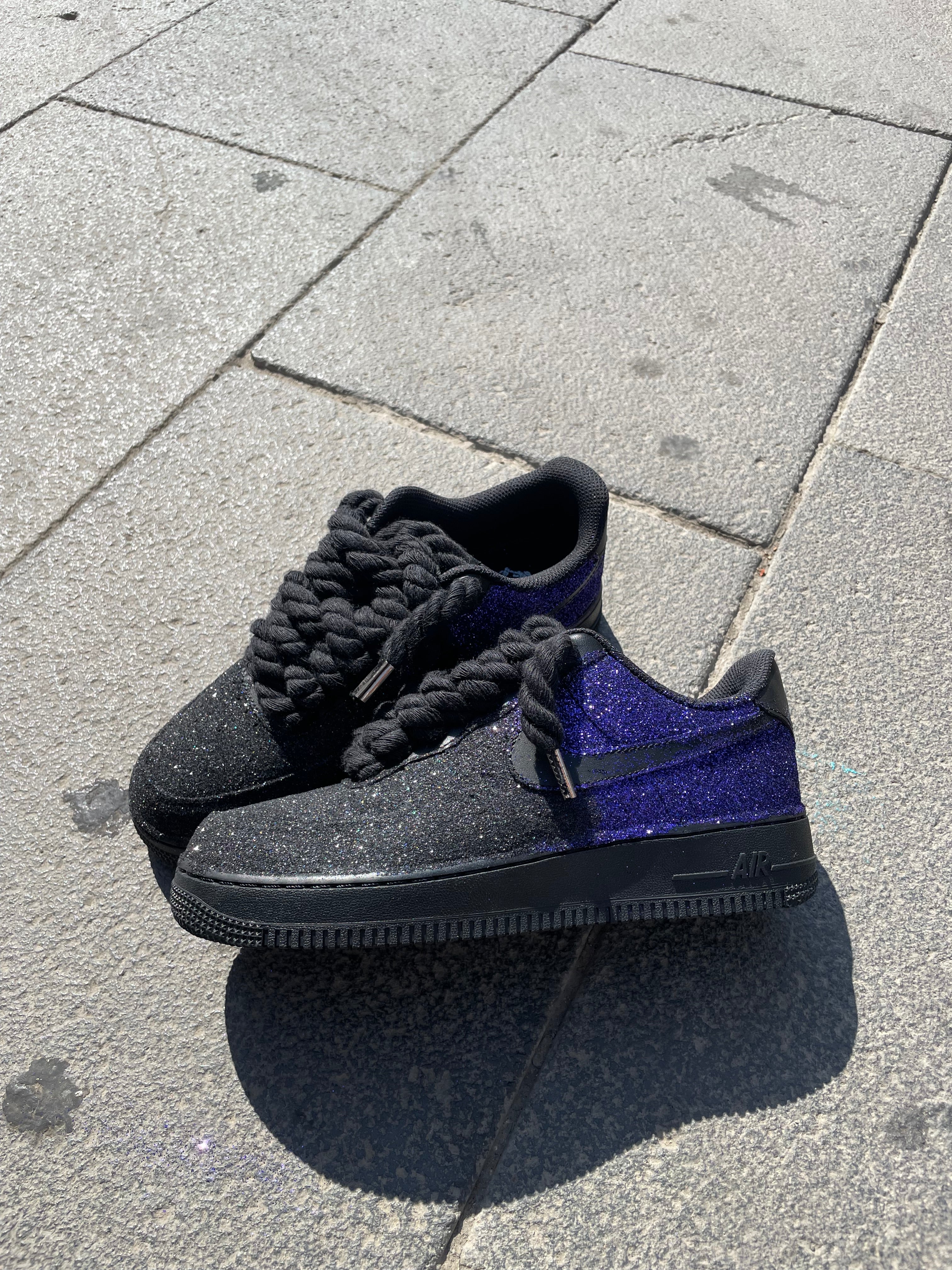 Air force 1 Black Rope laces Double Glitter Purple and black