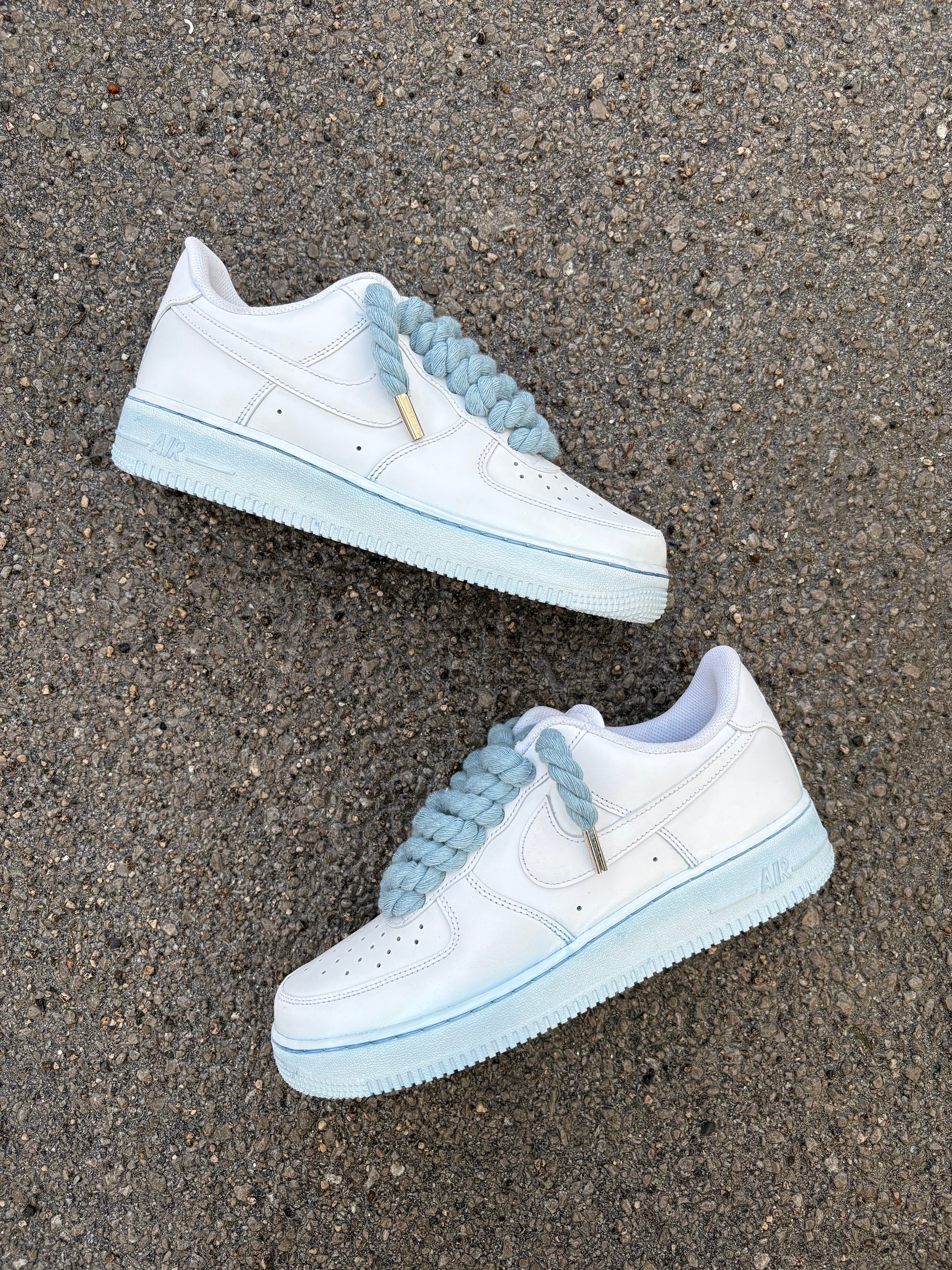 Air Force 1 White Rope Laces Suola azzurra Corda Azzurra