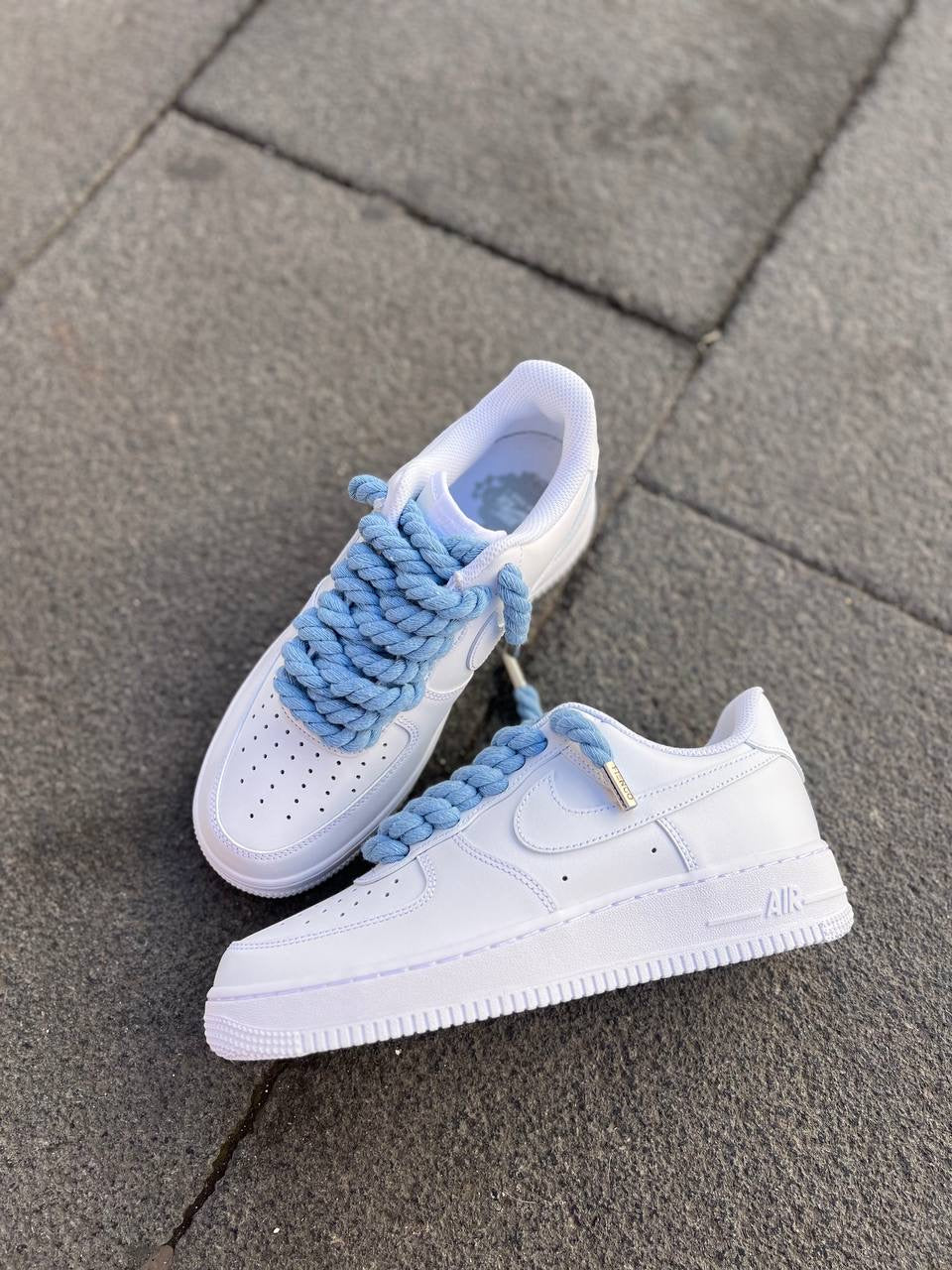 Air Force 1 White Rope Laces Azzurro