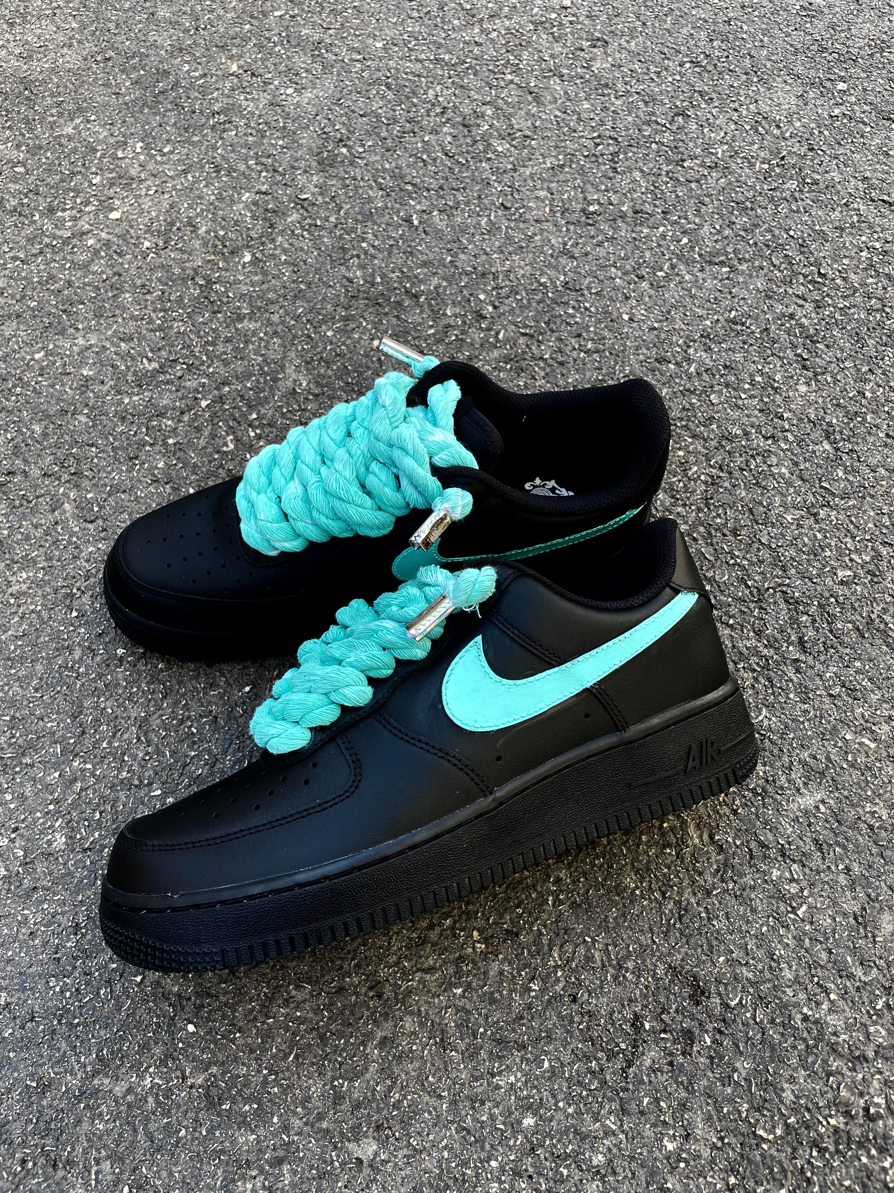 Air Force 1 Black Rope Laces swoosh Aqua Green 35.5