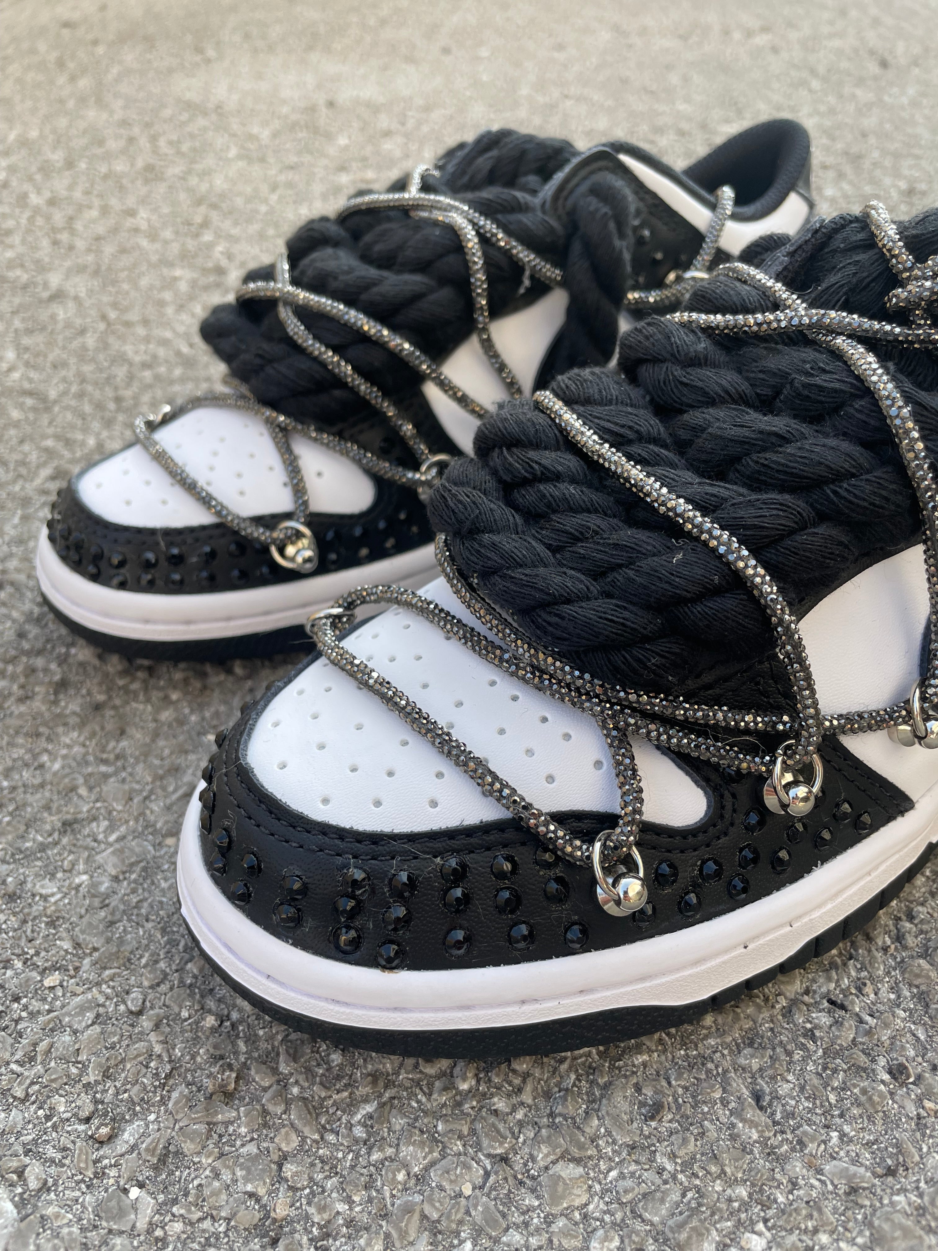 Dunk Low Panda Rope Laces Doppio Laccio Argento Strass