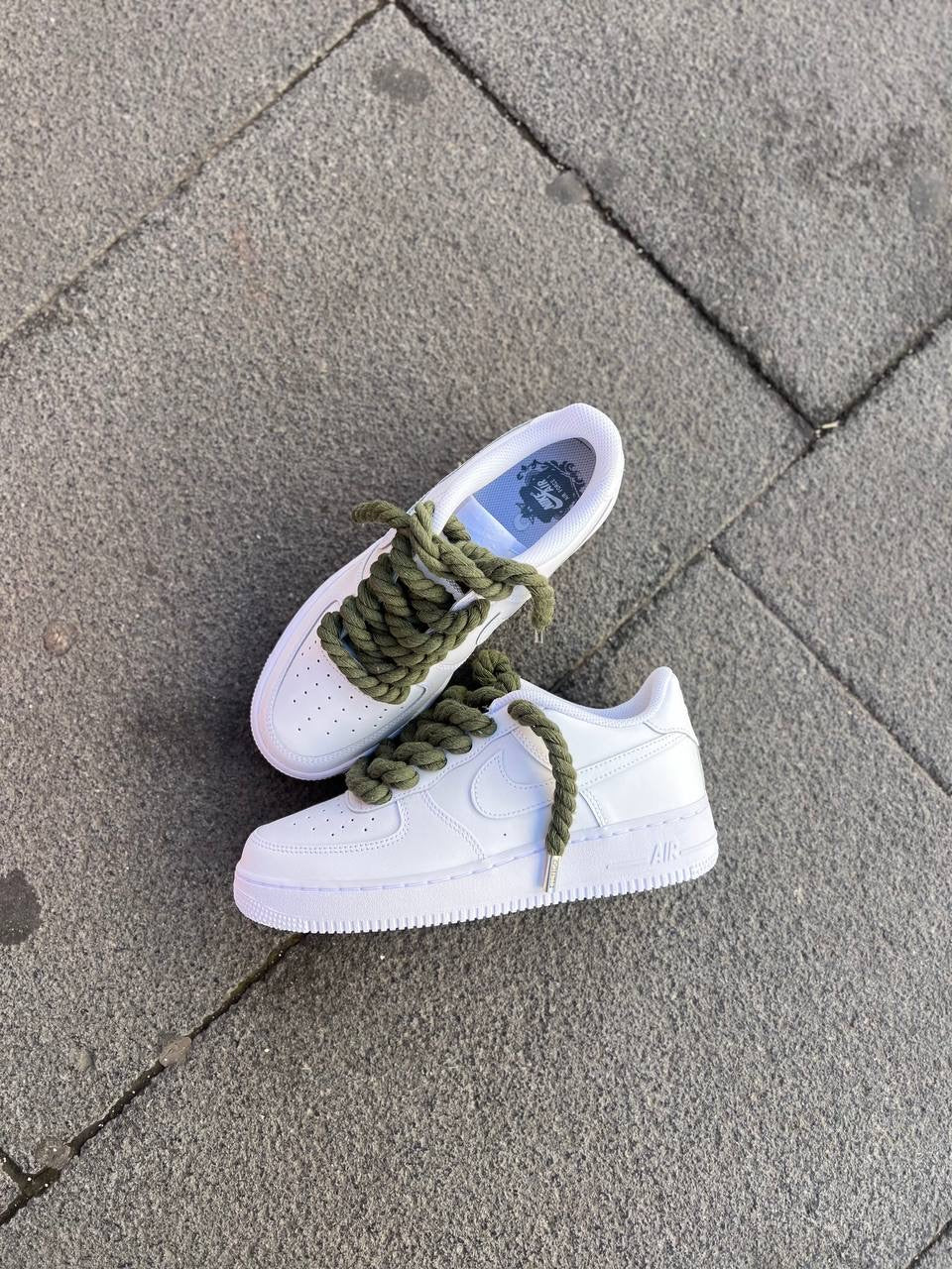 Air Force 1 White Rope Laces Verde Militare