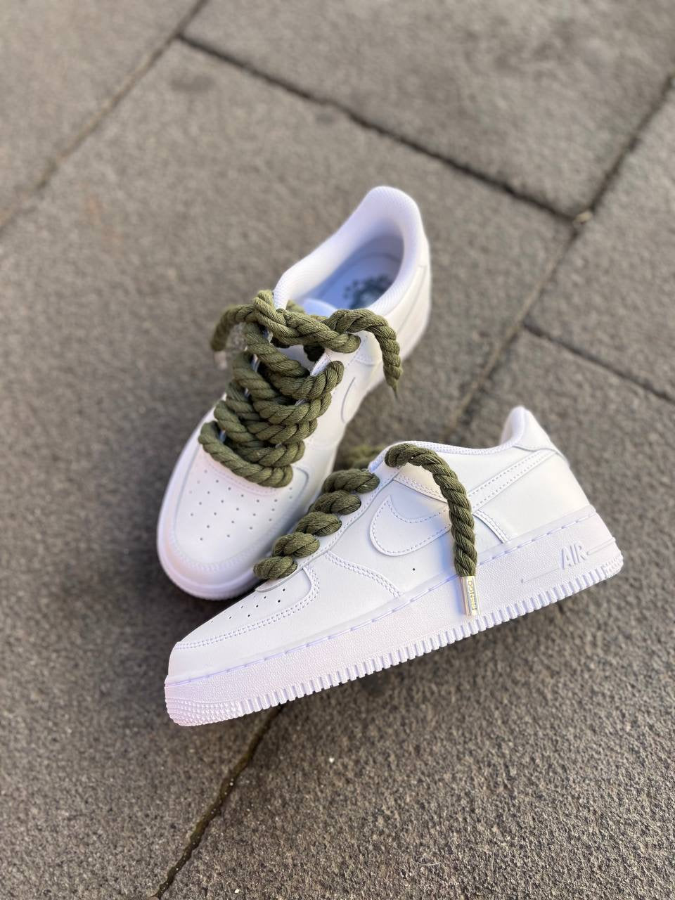 Air Force 1 White Rope Laces Verde Militare