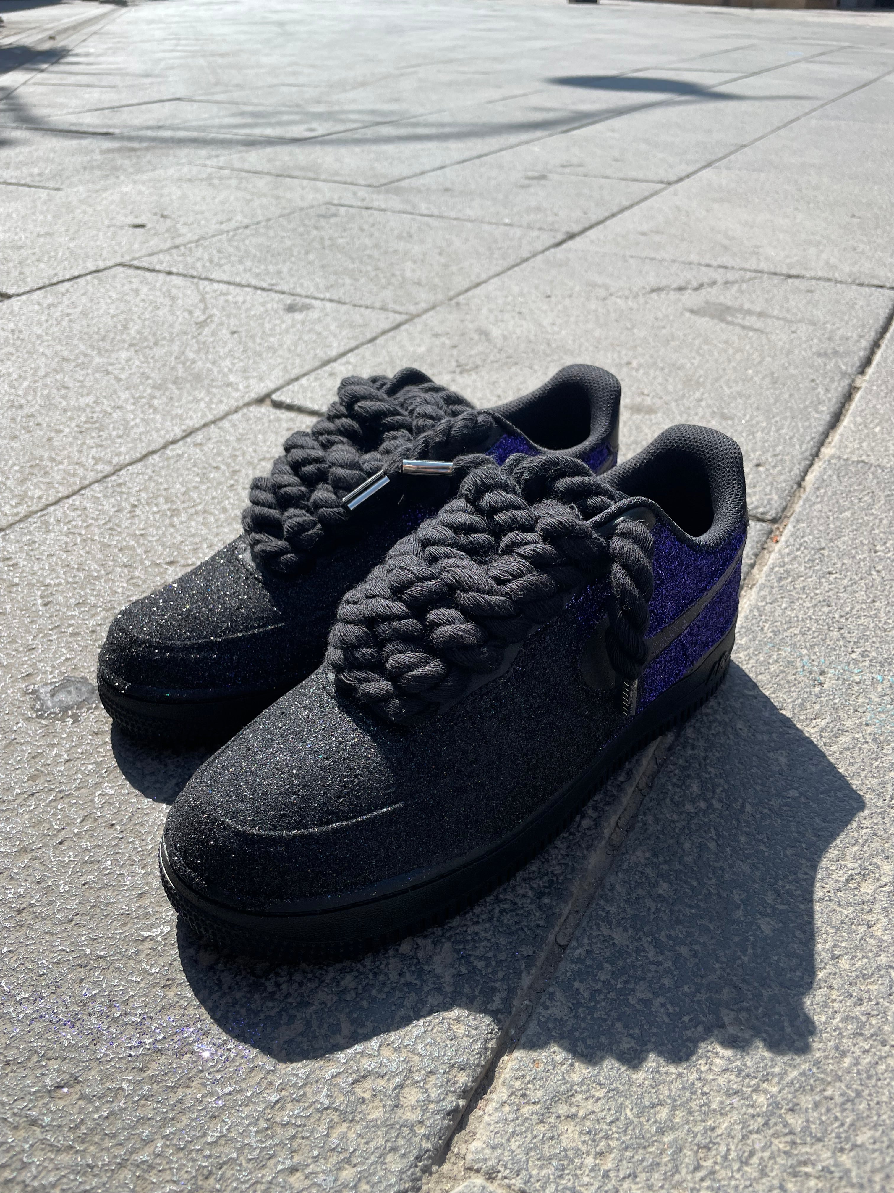 Air force 1 Black Rope laces Double Glitter Purple and black