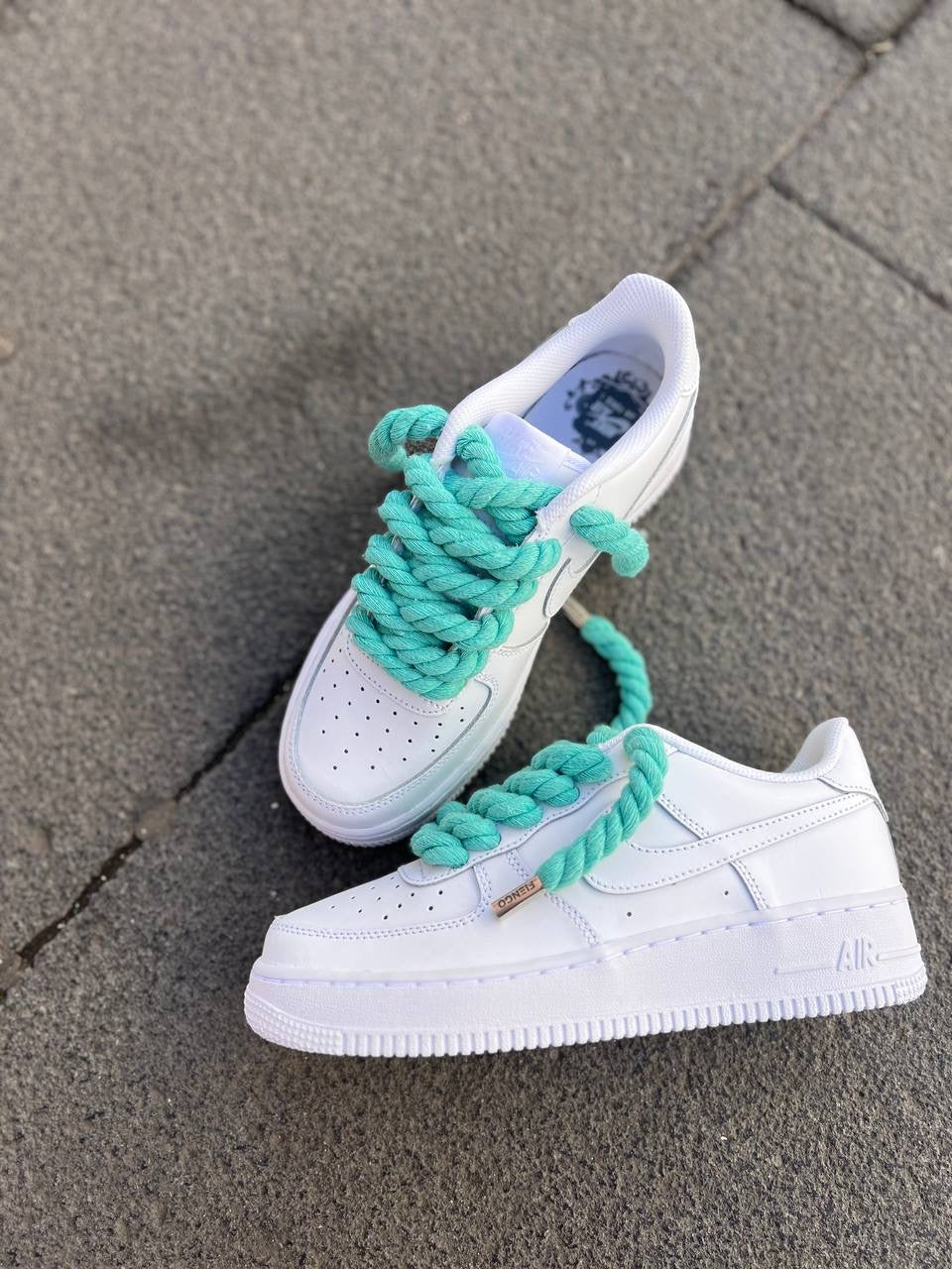 Air Force 1 White Rope Laces Verde Acqua