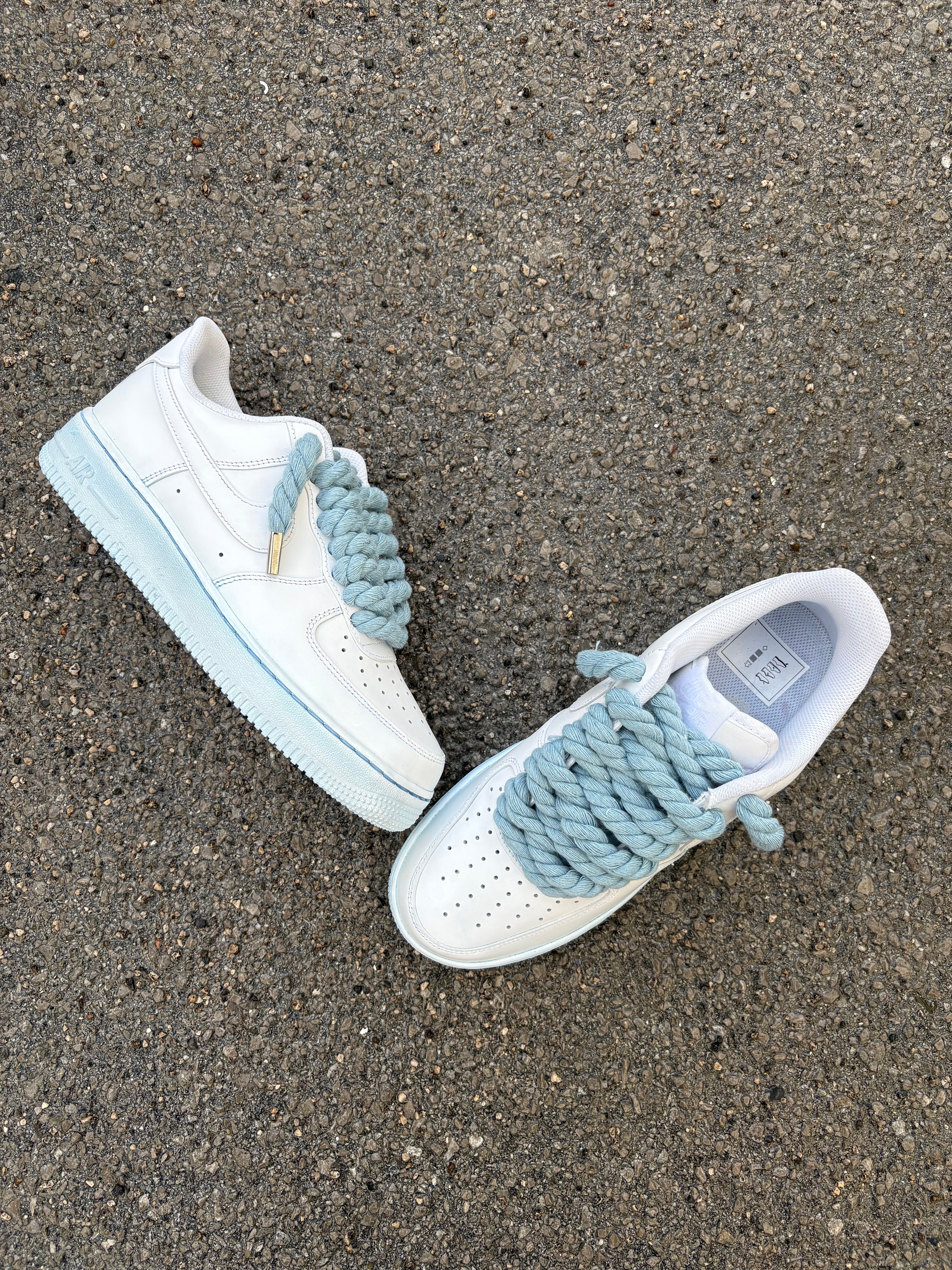 Air Force 1 White Rope Laces Suola azzurra Corda Azzurra