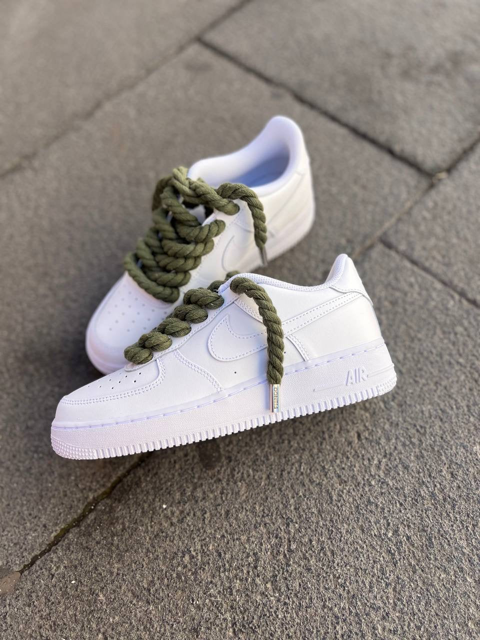 Air Force 1 White Rope Laces Verde Militare