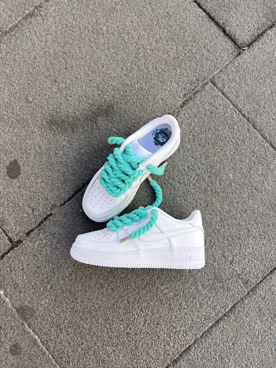 Air Force 1 White Rope Laces Verde Acqua